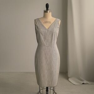 Donna Karan Classic Pinstripe V-Neck Sheath Dress Size 8